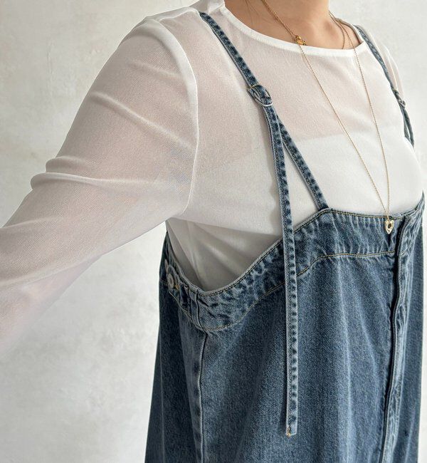  「センタープレスデニムサロペット」|ワンピース|