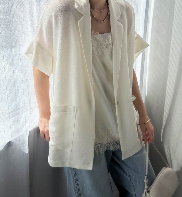  「GOLD1つボタンメッシュ半袖ジャケット」|テーラードジャケット|