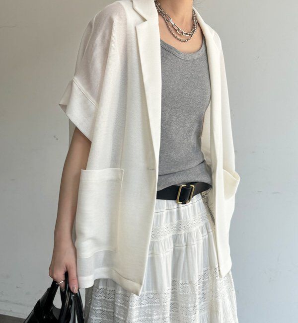  「GOLD1つボタンメッシュ半袖ジャケット」|テーラードジャケット|