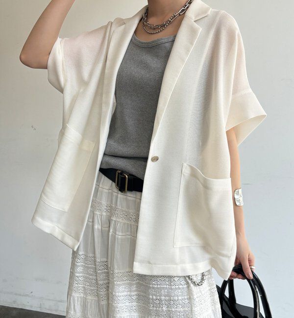  「GOLD1つボタンメッシュ半袖ジャケット」|テーラードジャケット|