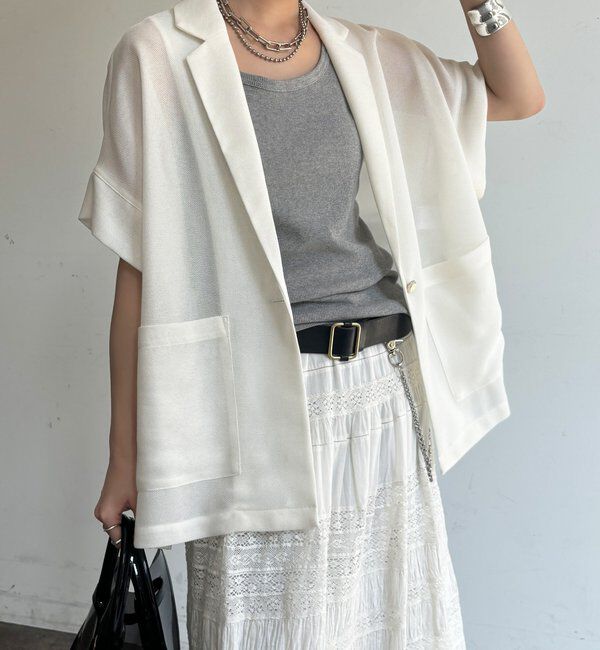  「GOLD1つボタンメッシュ半袖ジャケット」|テーラードジャケット|