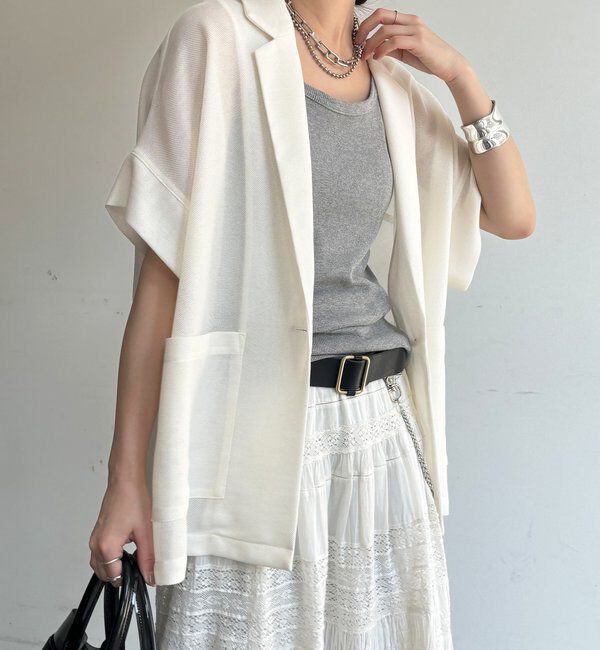  「GOLD1つボタンメッシュ半袖ジャケット」|テーラードジャケット|