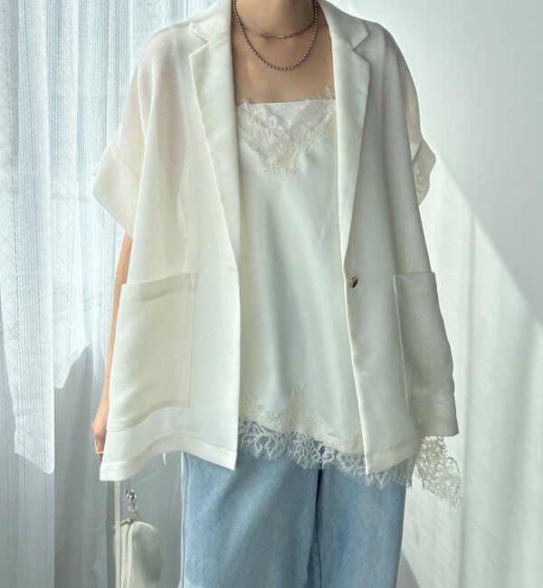  「GOLD1つボタンメッシュ半袖ジャケット」|テーラードジャケット|