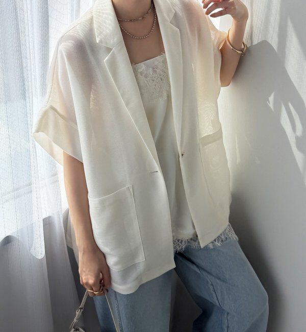  「GOLD1つボタンメッシュ半袖ジャケット」|テーラードジャケット|