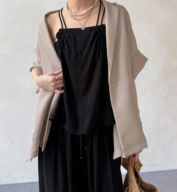  「GOLD1つボタンメッシュ半袖ジャケット」|テーラードジャケット|