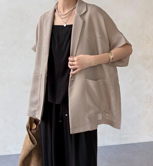  「GOLD1つボタンメッシュ半袖ジャケット」|テーラードジャケット|