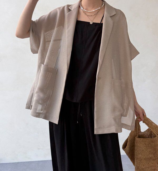  「GOLD1つボタンメッシュ半袖ジャケット」|テーラードジャケット|