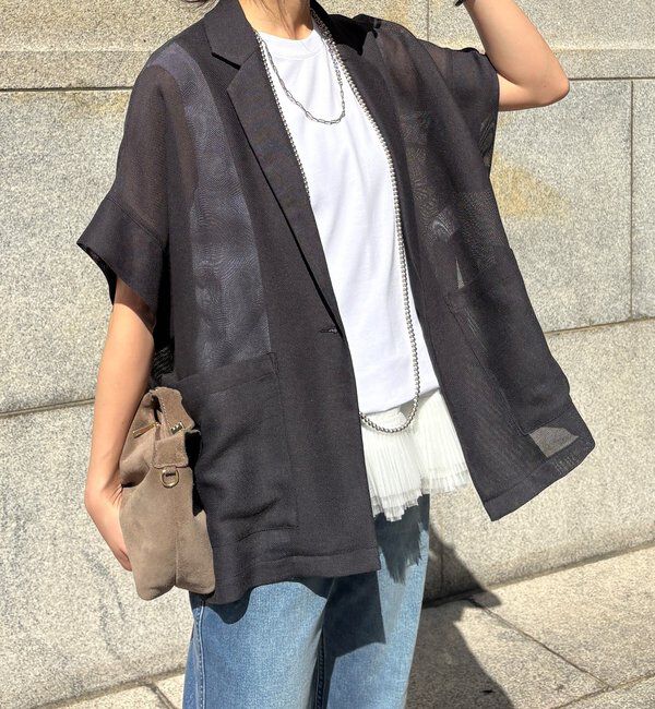  「GOLD1つボタンメッシュ半袖ジャケット」|テーラードジャケット|