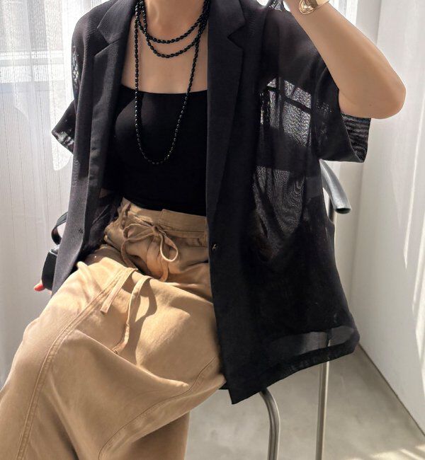  「GOLD1つボタンメッシュ半袖ジャケット」|テーラードジャケット|