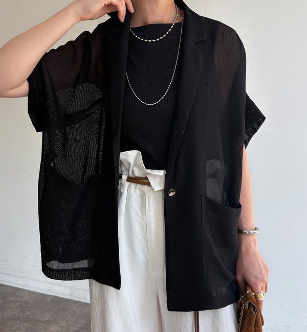  「GOLD1つボタンメッシュ半袖ジャケット」|テーラードジャケット|