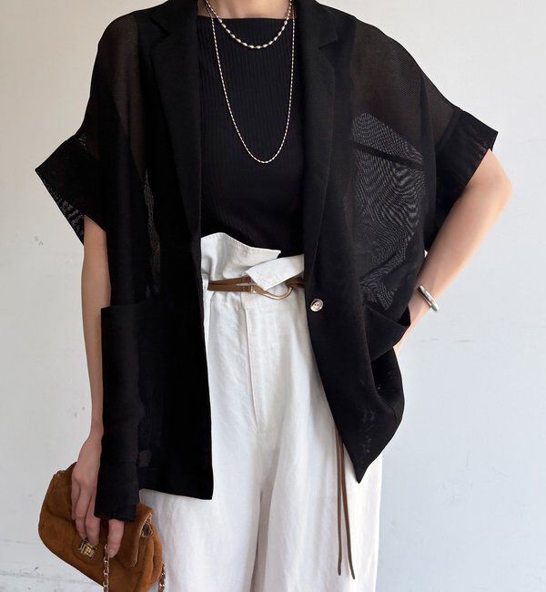  「GOLD1つボタンメッシュ半袖ジャケット」|テーラードジャケット|