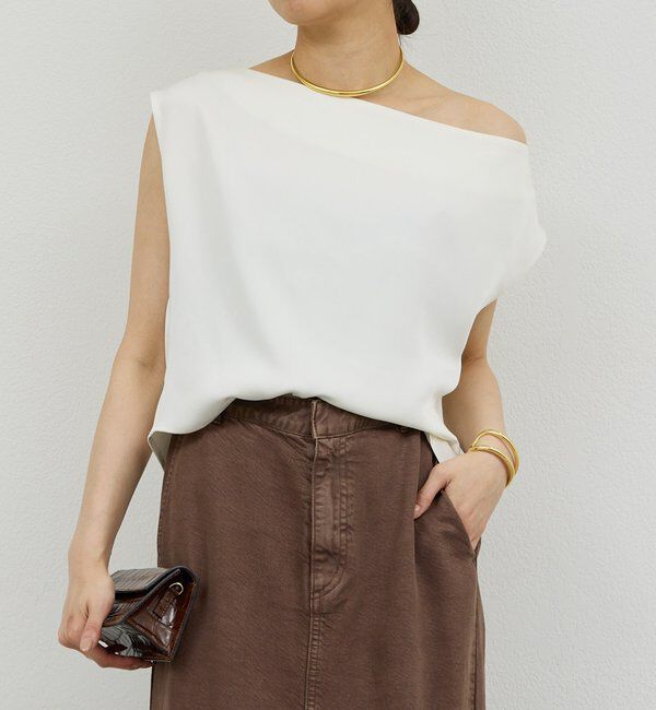  「サテンワンショルダーブラウス」|シャツ・ブラウス|ホワイト