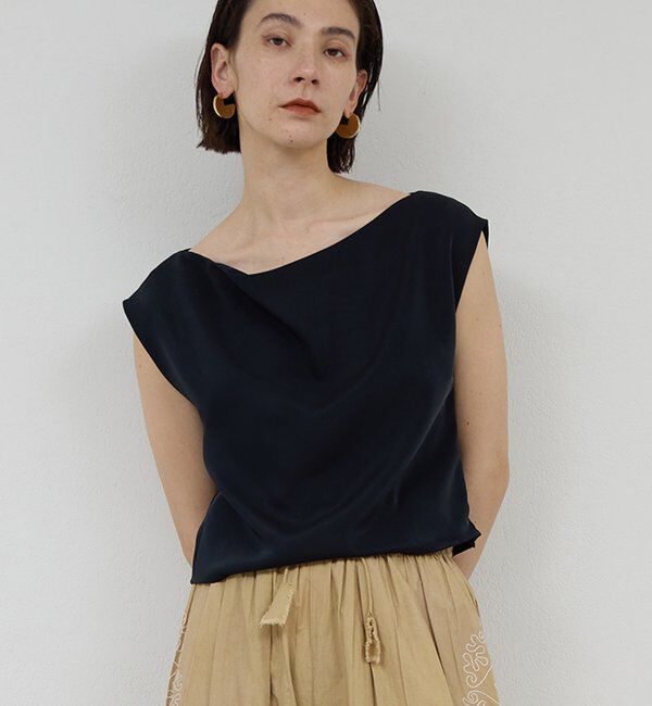  「サテンワンショルダーブラウス」|シャツ・ブラウス|ブラック