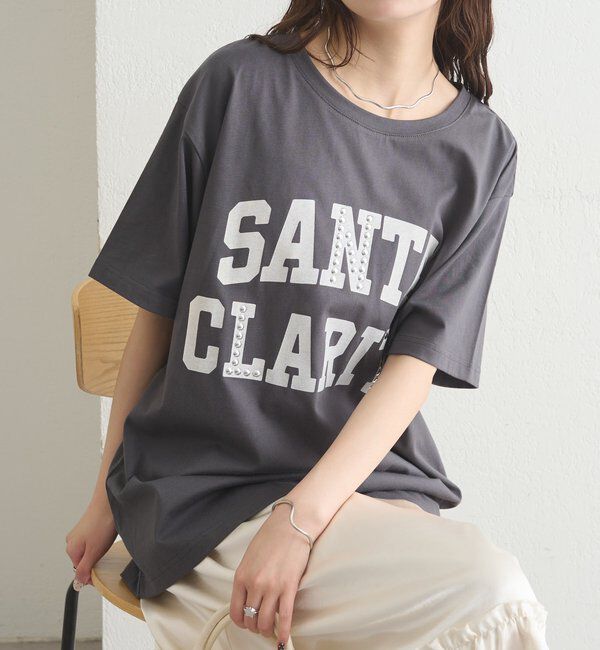  「スタッズロゴカレッジTシャツ」|Tシャツ・カットソー|チャコールグレー