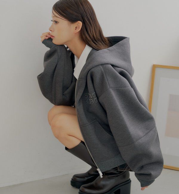  「【セットアップ対応】Wジップボリュームスリーブフードパーカー」|パーカー|チャコールグレー