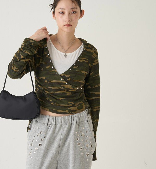  「スタッズリブカシュクールフーディ」|パーカー|