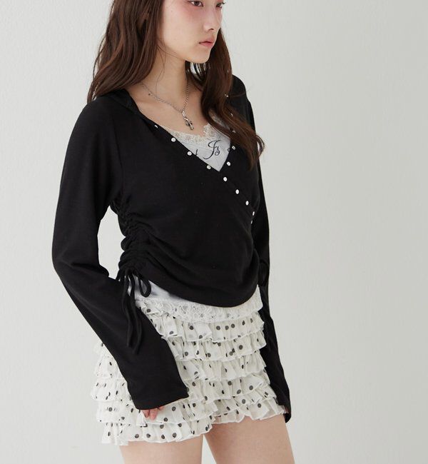  「スタッズリブカシュクールフーディ」|パーカー|