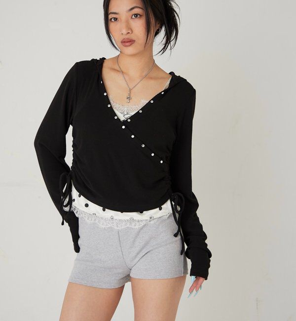  「スタッズリブカシュクールフーディ」|パーカー|