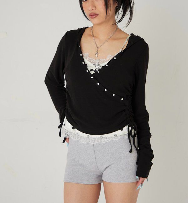  「スタッズリブカシュクールフーディ」|パーカー|