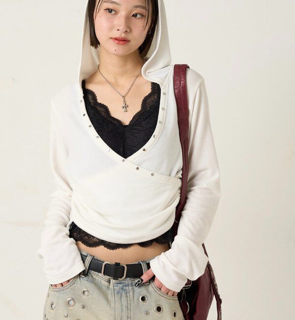  「スタッズリブカシュクールフーディ」|パーカー|