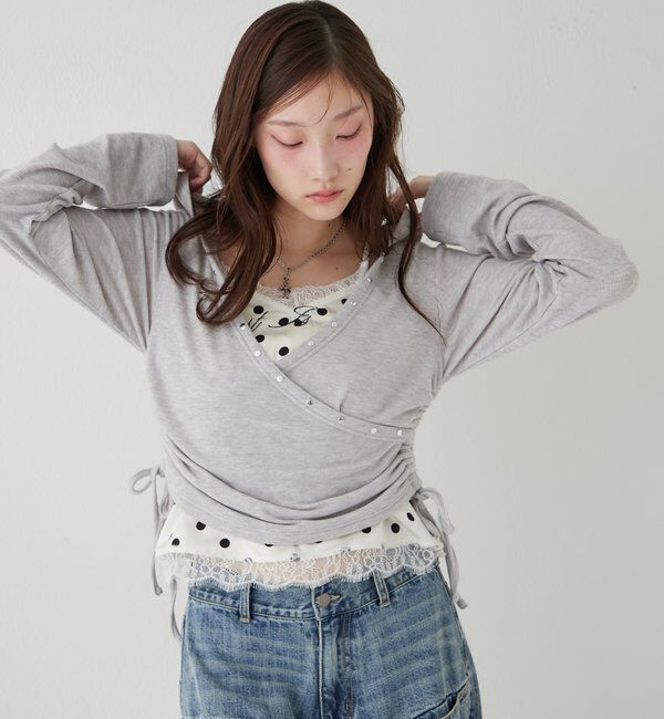  「スタッズリブカシュクールフーディ」|パーカー|