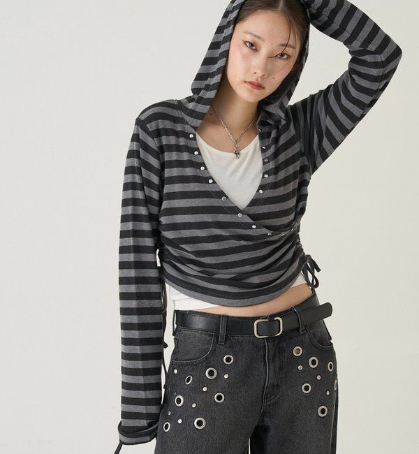  「スタッズリブカシュクールフーディ」|パーカー|