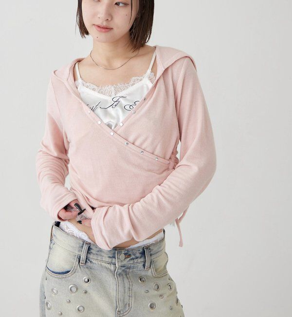  「スタッズリブカシュクールフーディ」|パーカー|