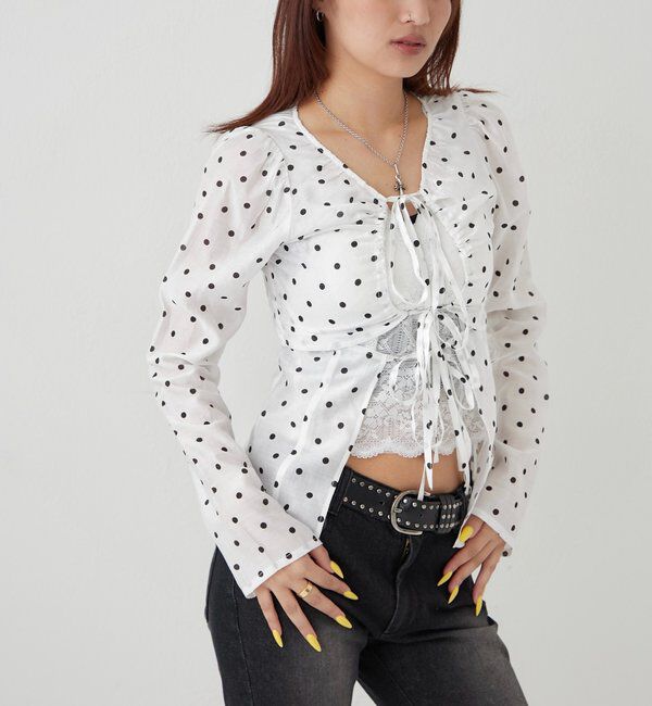  「ギャザーコイルブラウス(ドット柄)」|シャツ・ブラウス|