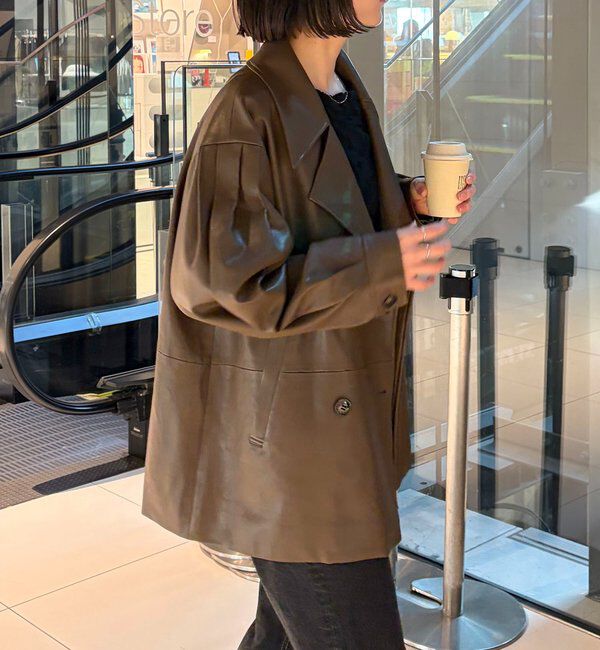  「【サイズ展開あり】レザーミドルコート」|その他|