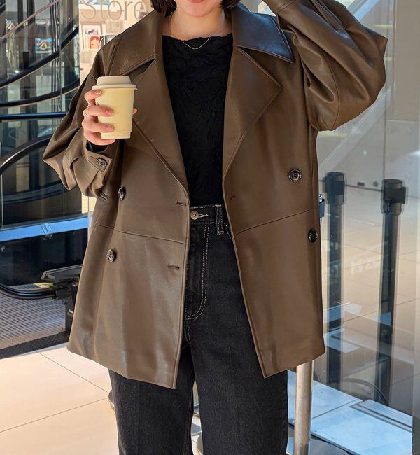  「【サイズ展開あり】レザーミドルコート」|その他|