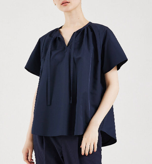 qualite「トリアセコットンギャザーブラウス」|シャツ・ブラウス|ネイビー