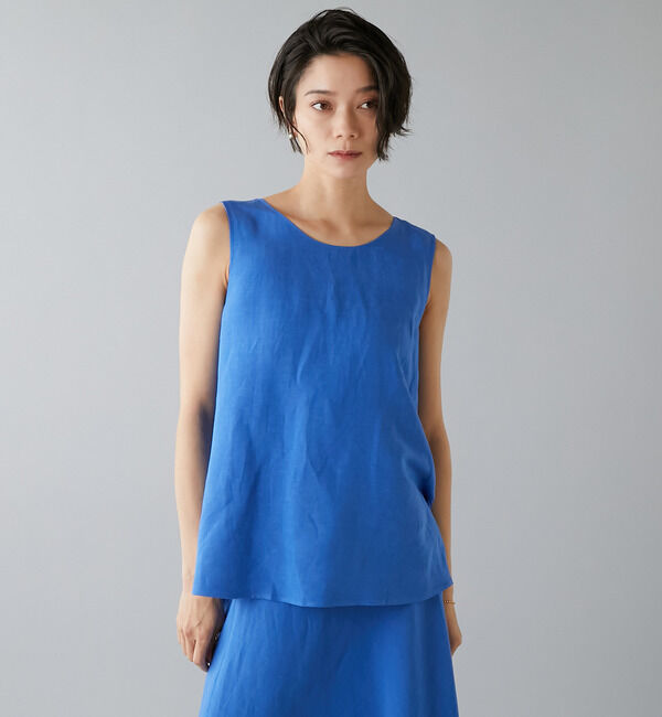 Liesse「レーヨン/リネンノースリーブプルオーバー」|シャツ・ブラウス|ブルー