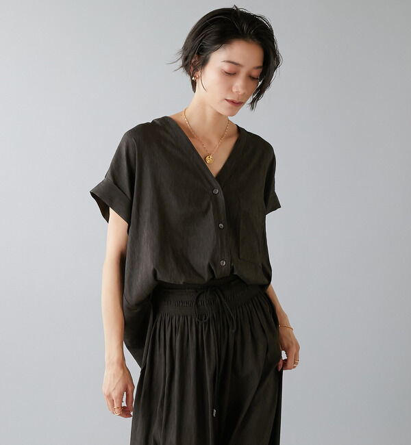 Liesse「フレンチスリーブギャザーブラウス」|シャツ・ブラウス|