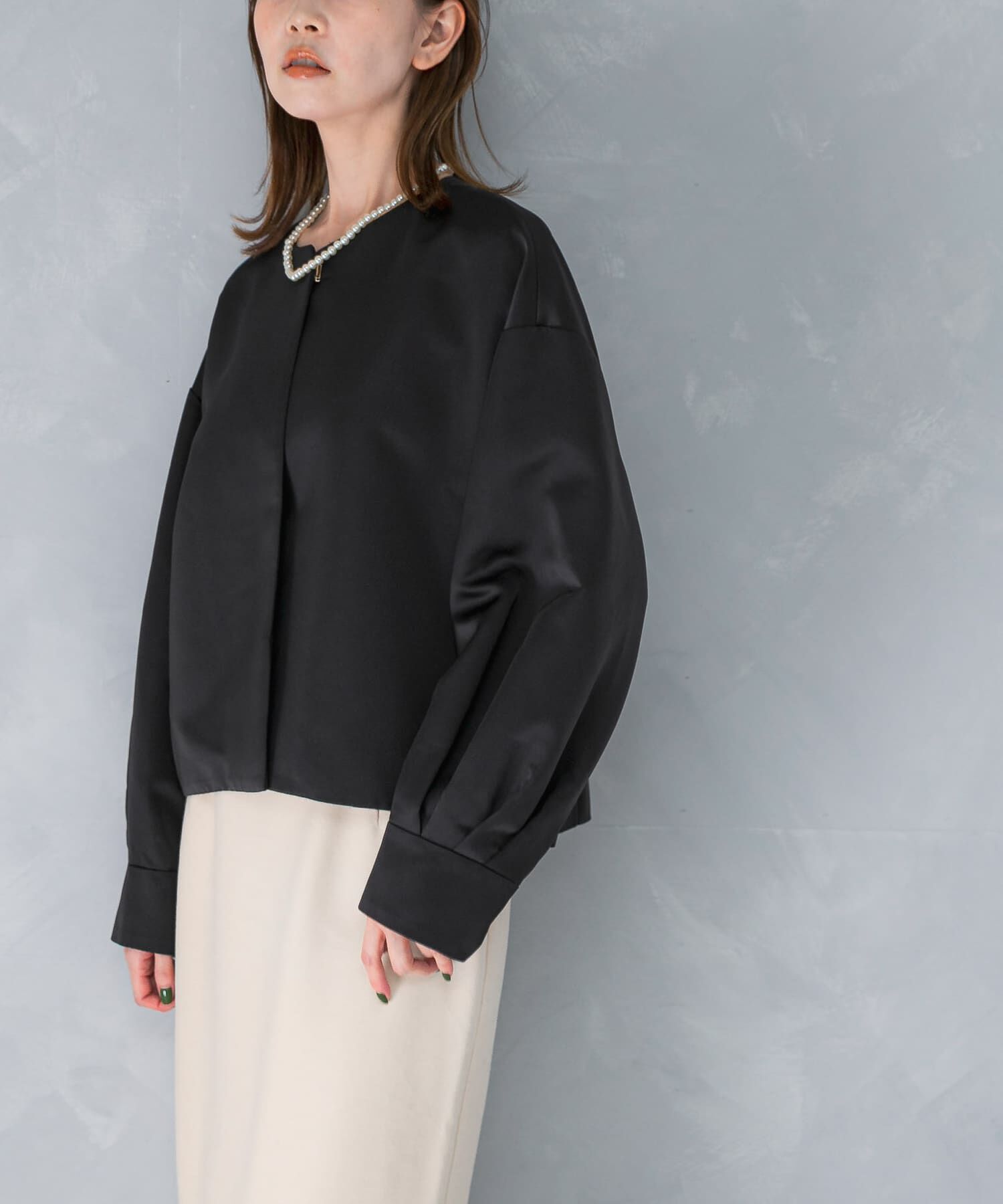 URBAN RESEARCH ROSSO「マットサテンノーカラーブルゾン」|ブルゾン・スタジャン|