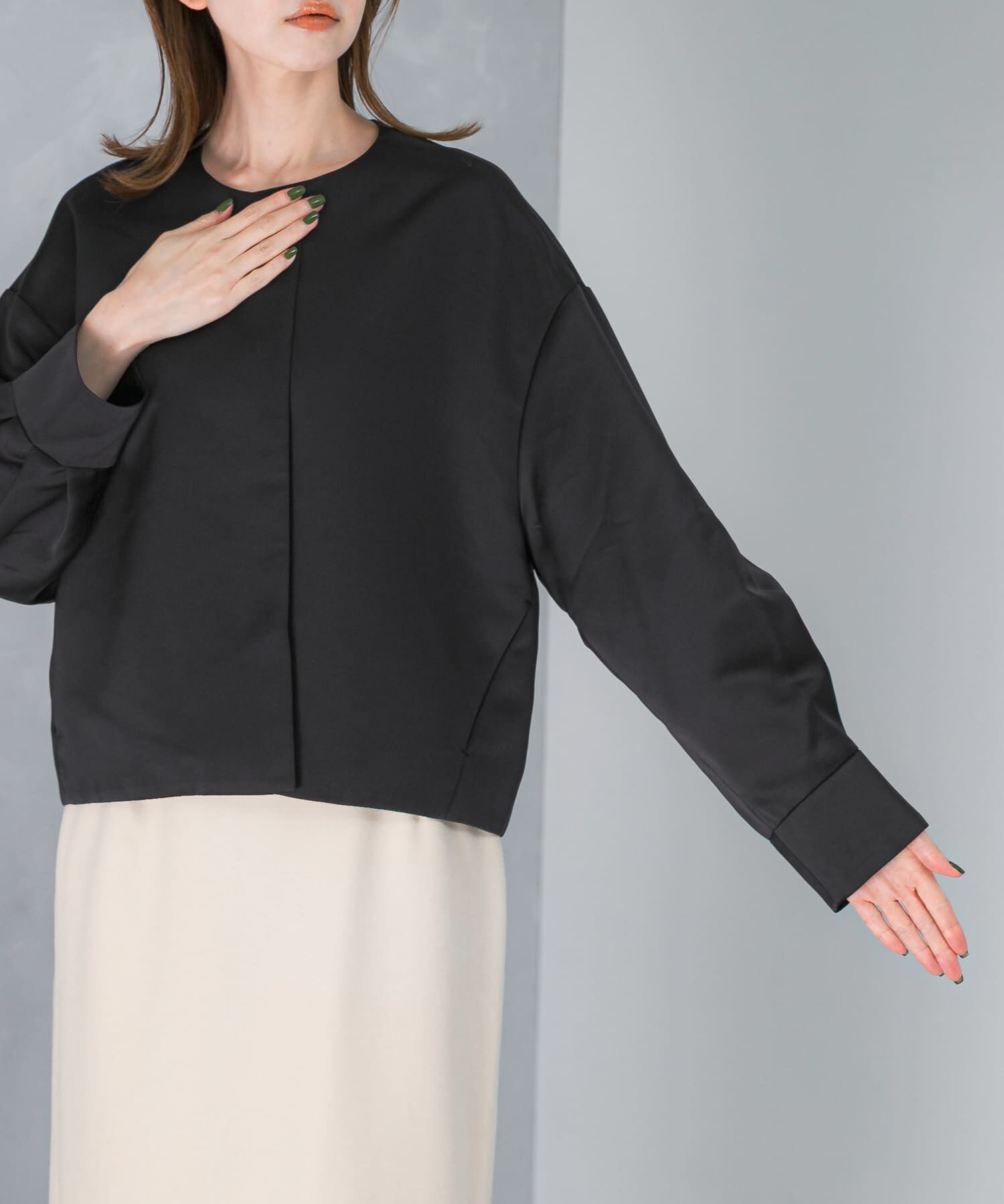 URBAN RESEARCH ROSSO「マットサテンノーカラーブルゾン」|ブルゾン・スタジャン|