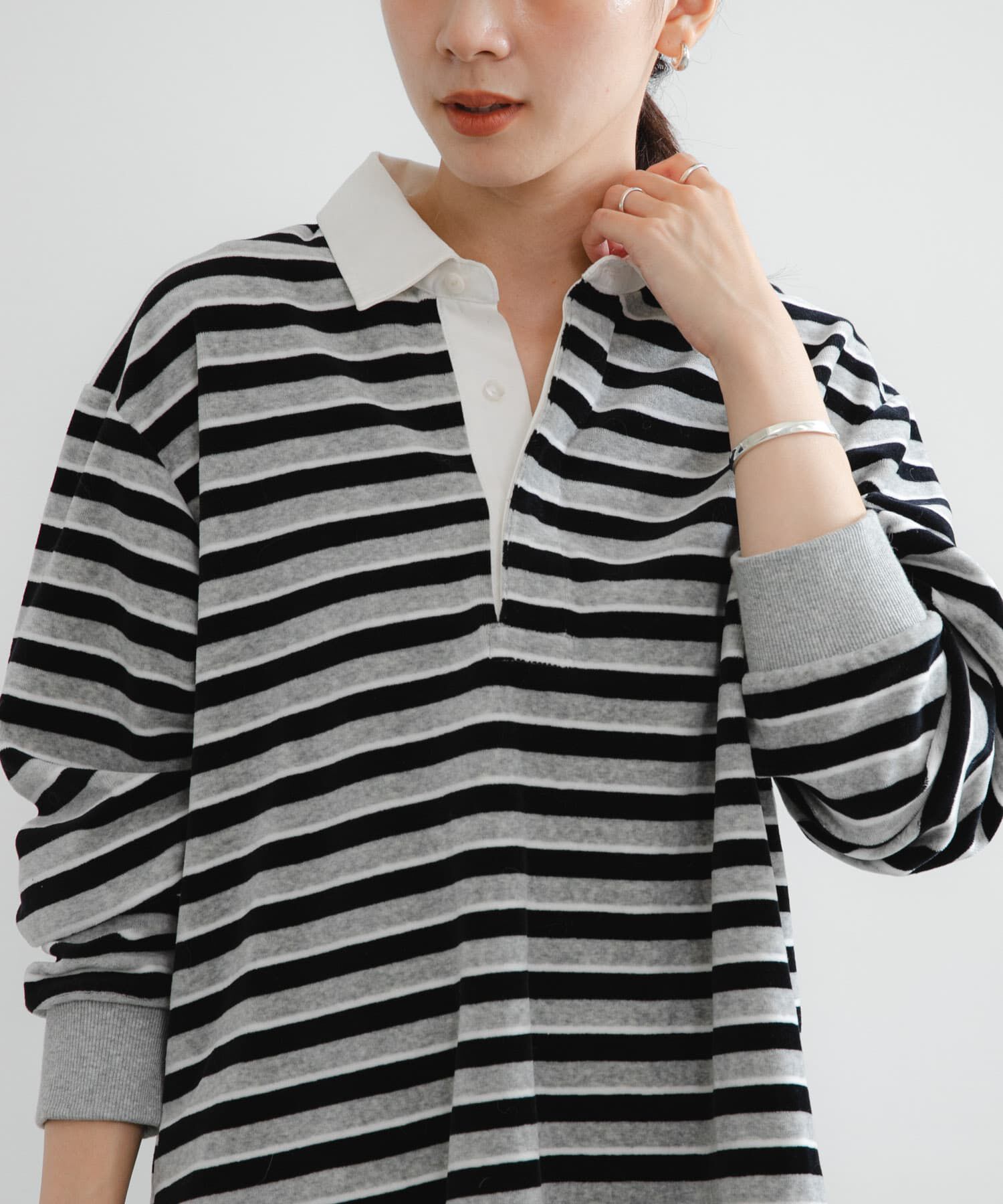 URBAN RESEARCH「『UR TECH』ベロアボーダーラガーシャツ」|Tシャツ・カットソー|