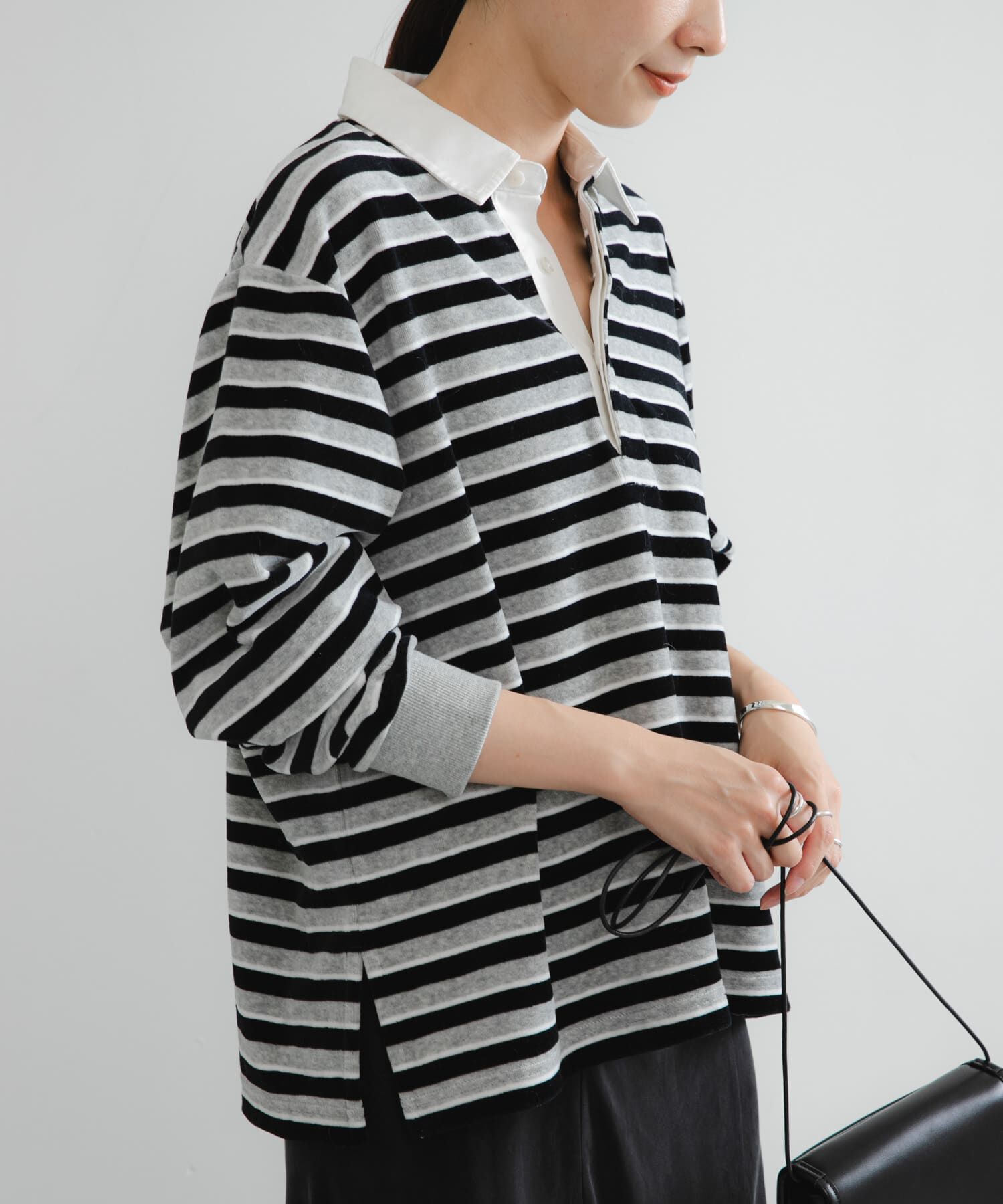 URBAN RESEARCH「『UR TECH』ベロアボーダーラガーシャツ」|Tシャツ・カットソー|