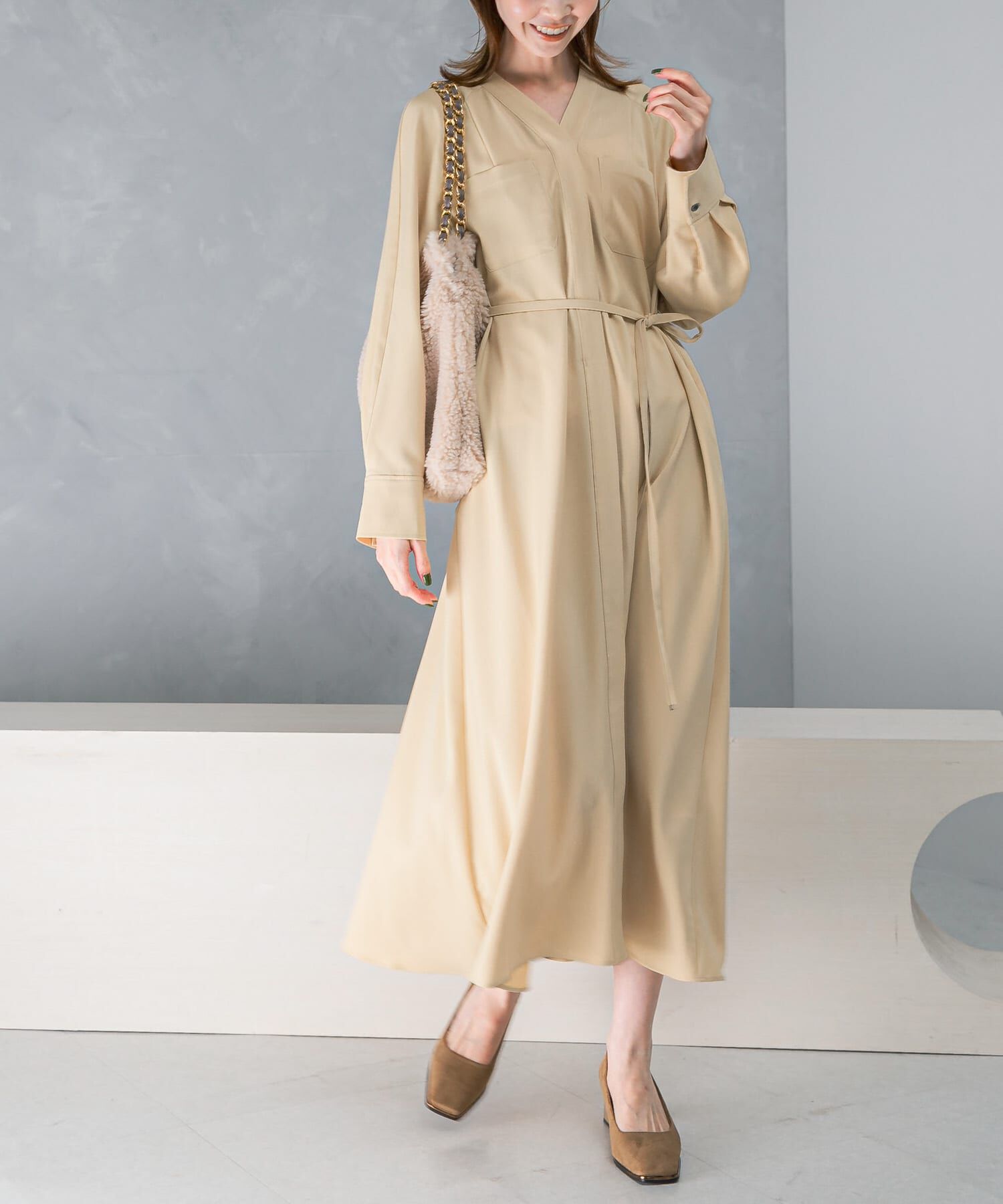 URBAN RESEARCH ROSSO「ポケットデザインVネックワンピース」|ワンピース|イエロー