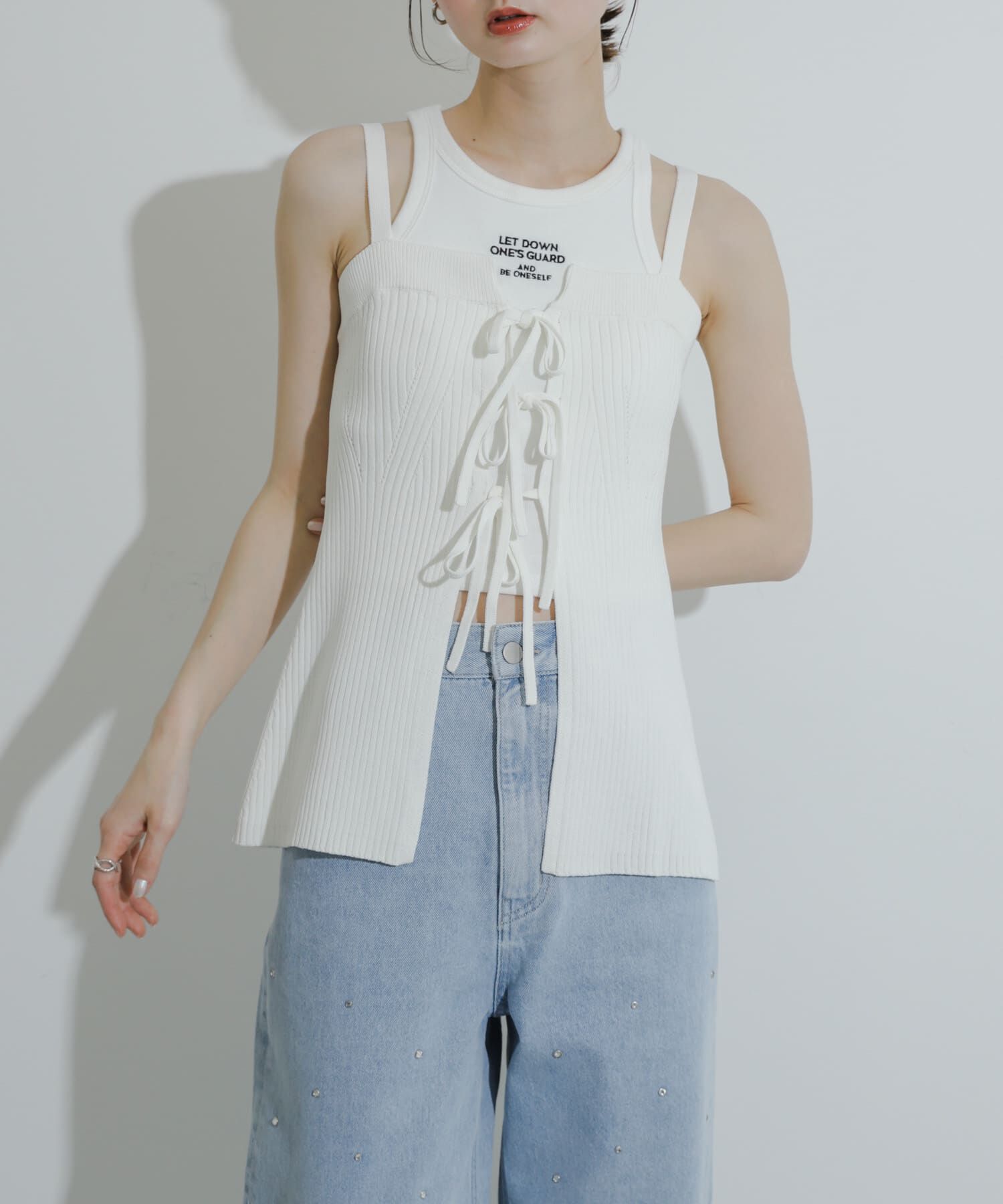 SENSE OF PLACE by URBAN RESEARCH「フロントリボンニットキャミソール」|キャミソール|