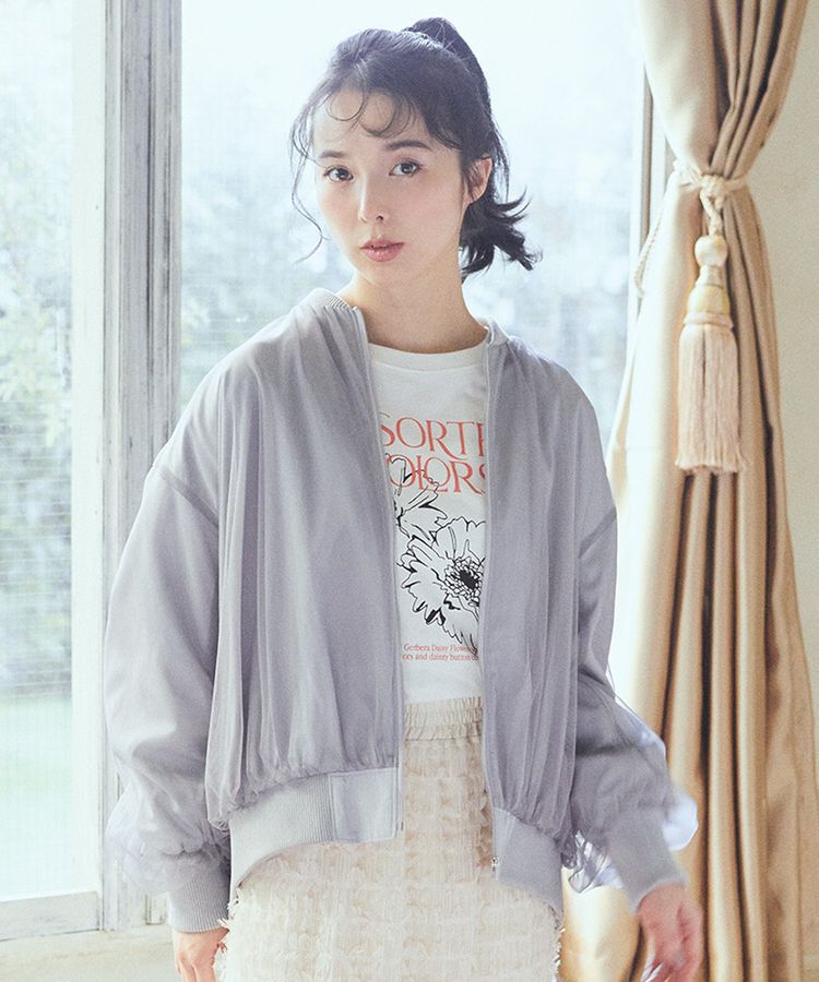 earth music&ecology「チュールレイヤードMA-1」|ブルゾン・スタジャン|Gray