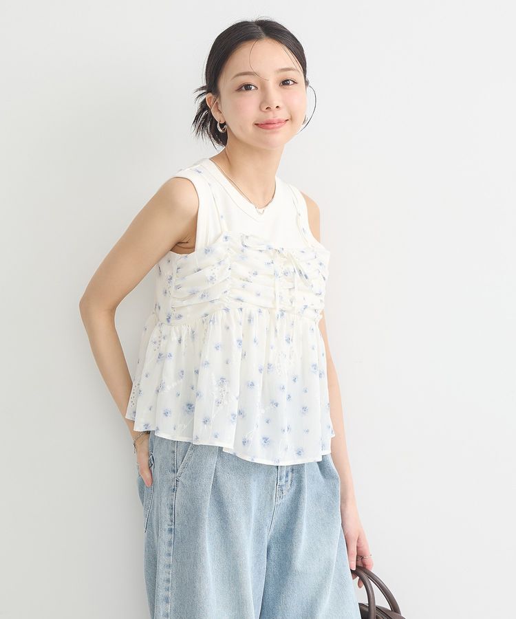 earth music&ecology「花柄ギャザーキャミビスチェ」|ベスト・ジレ|