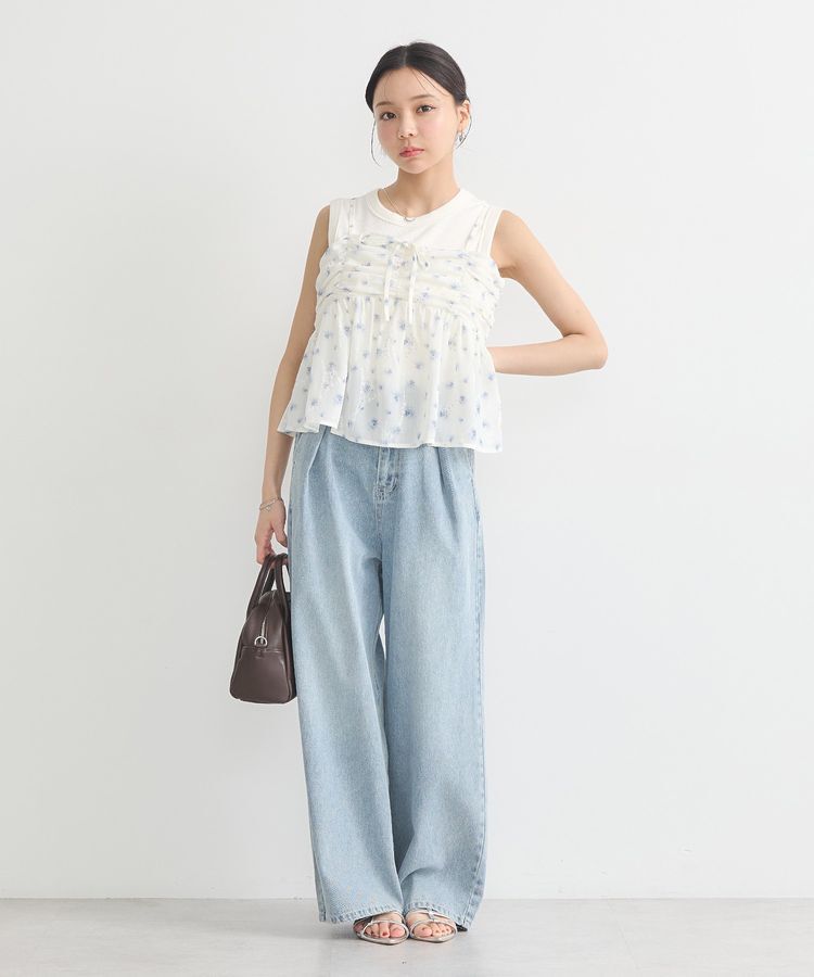 earth music&ecology「花柄ギャザーキャミビスチェ」|ベスト・ジレ|