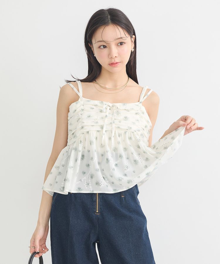 earth music&ecology「花柄ギャザーキャミビスチェ」|ベスト・ジレ|