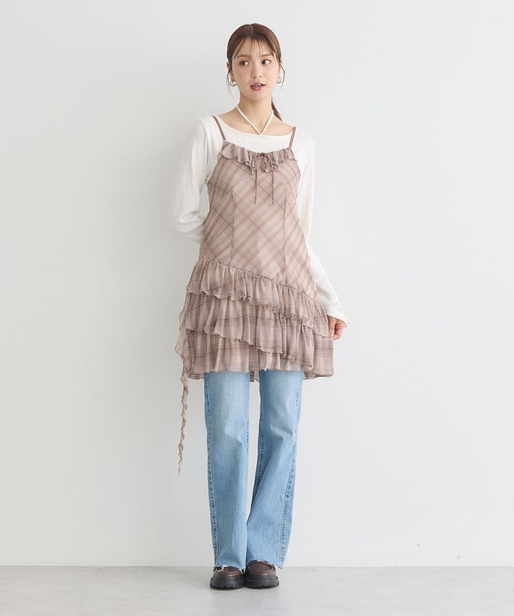 earth music&ecology「フロントリボンチェックミニキャミワンピース」|ワンピース|