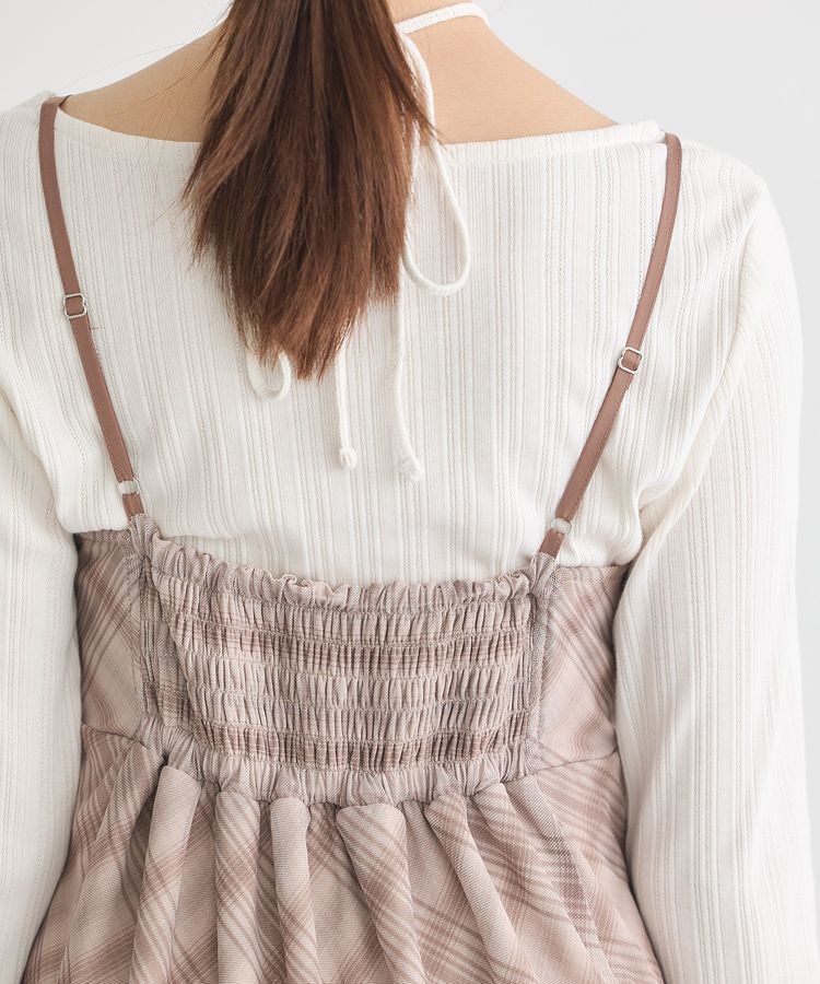 earth music&ecology「フロントリボンチェックミニキャミワンピース」|ワンピース|