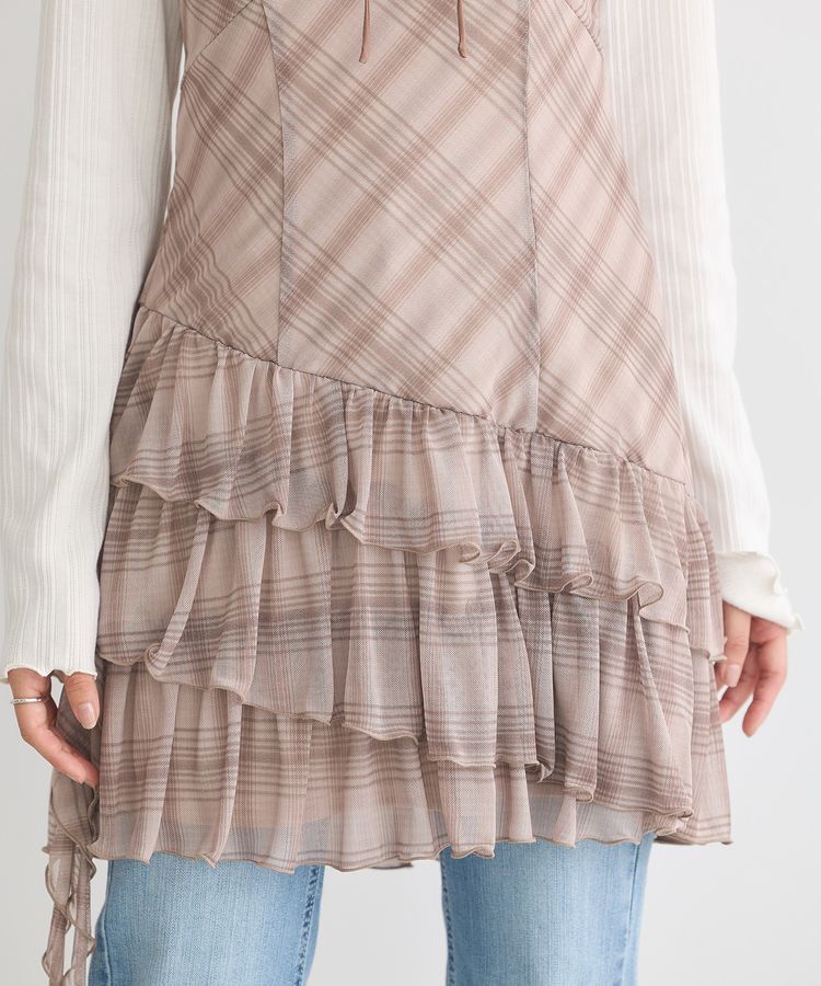 earth music&ecology「フロントリボンチェックミニキャミワンピース」|ワンピース|