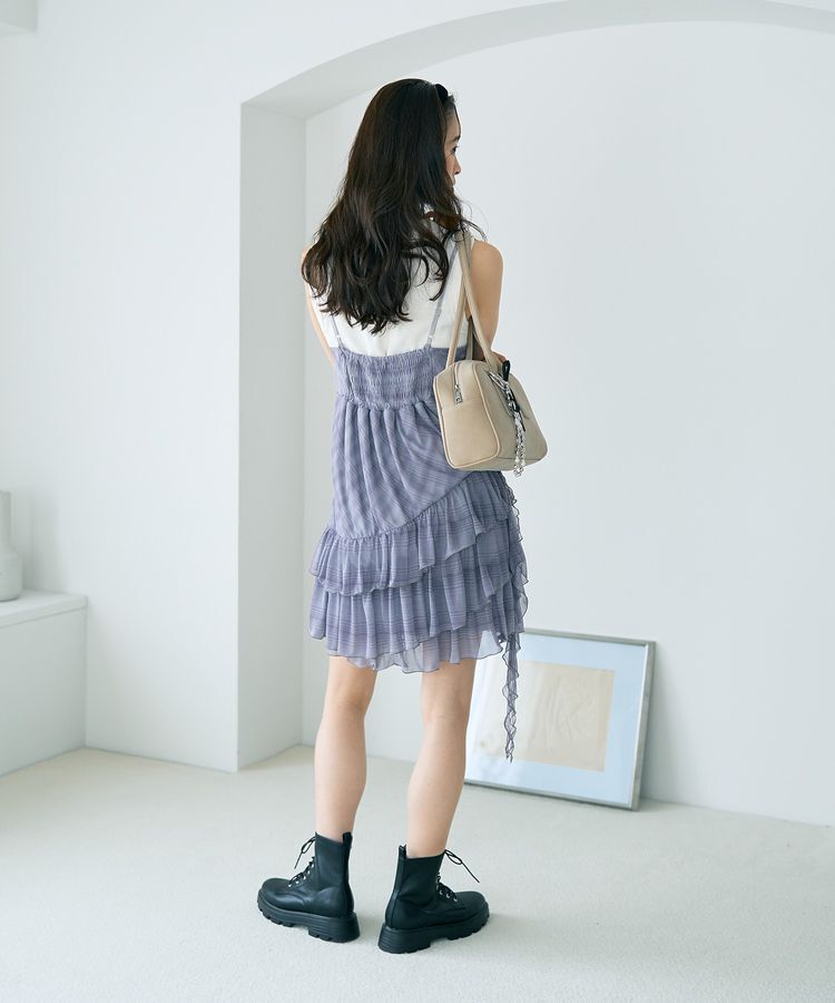 earth music&ecology「フロントリボンチェックミニキャミワンピース」|ワンピース|