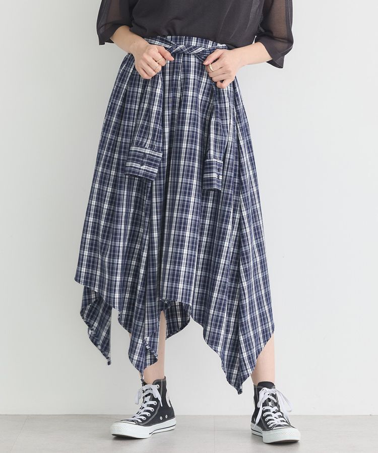 earth music&ecology「イレヘムチェックシャツスカート」|フレア|Navy