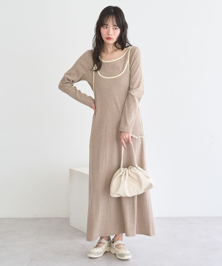 earth music&ecology「【2点SET】レイヤードバイカラーカットワンピース」|ワンピース|Beige
