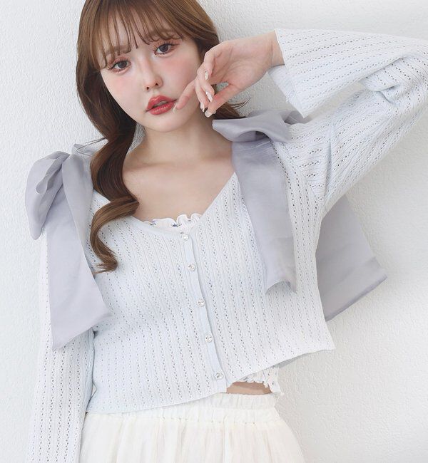  「キラキラボタンアイレットカーデ」|ニット・セーター|